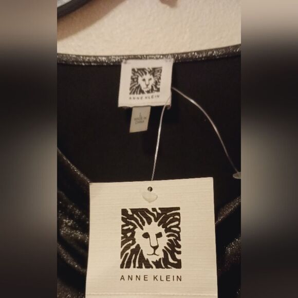 Anne Klein Drape Neck Long Sl Metallic Look Blouse MWT - Picture 7 of 10